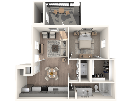 Floor plan for 1 bed, 1 bath, 694 sqft